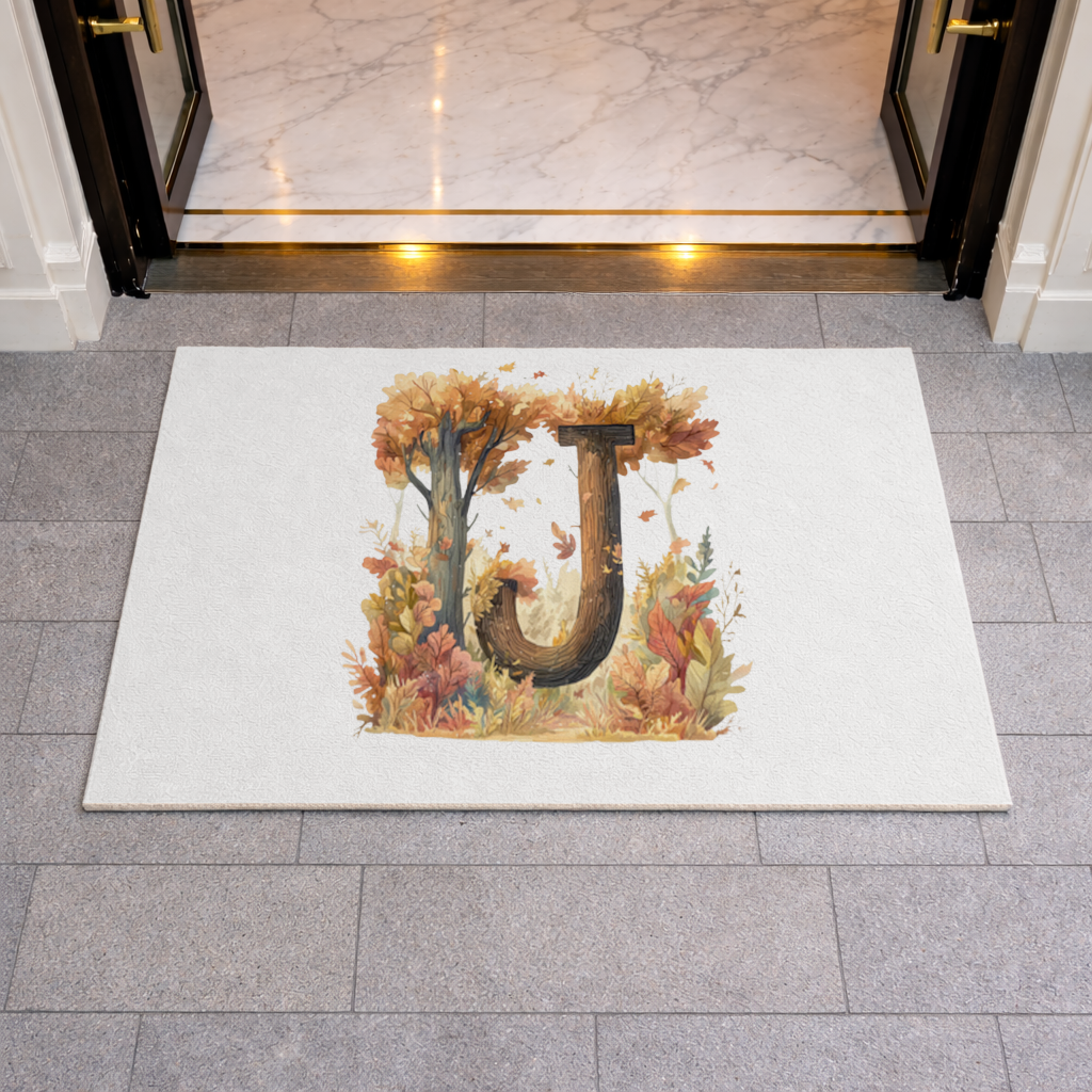 Fall Leaves Wooden Letter J Doormat