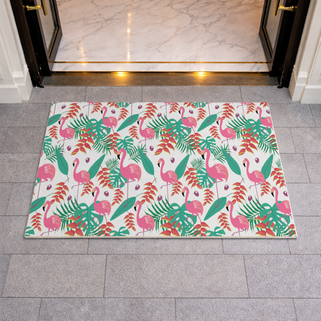 Pink Flamingo Tropical Leaves Doormat