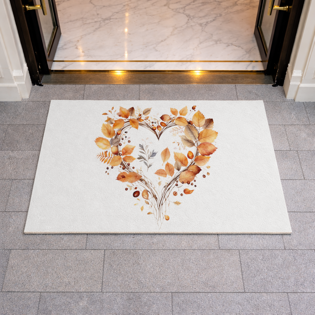 Orange Autumn Leaves Heart Doormat
