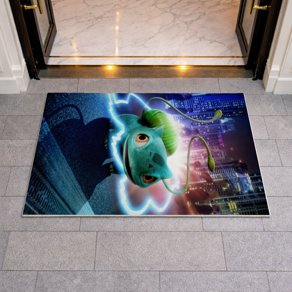 Glowing Neon Creature in Night City Doormat