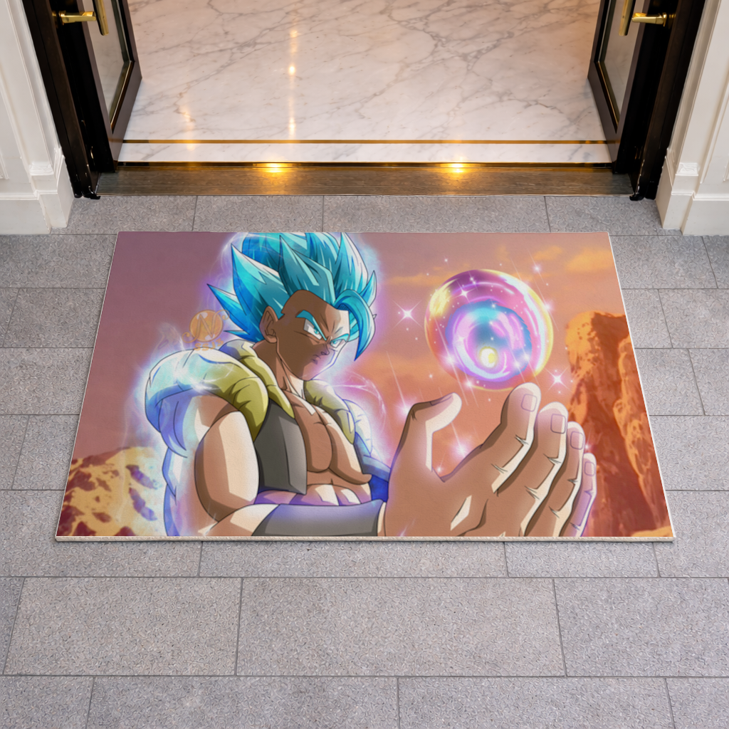 Blue Haired Warrior with Energy Orb Doormat