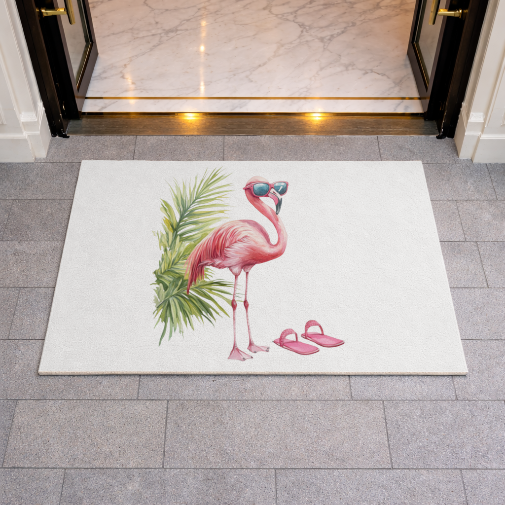 Güneş Gözlüklü Pembe Flamingo Kapı Önü Paspası