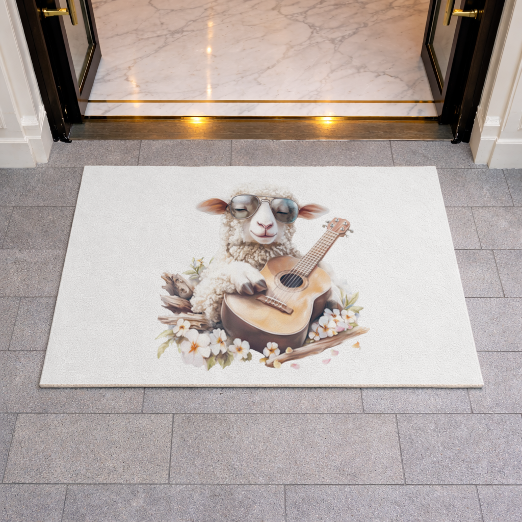 Ukulele Çalan Havalı Gözlüklü Koyun Kapı Önü Paspası