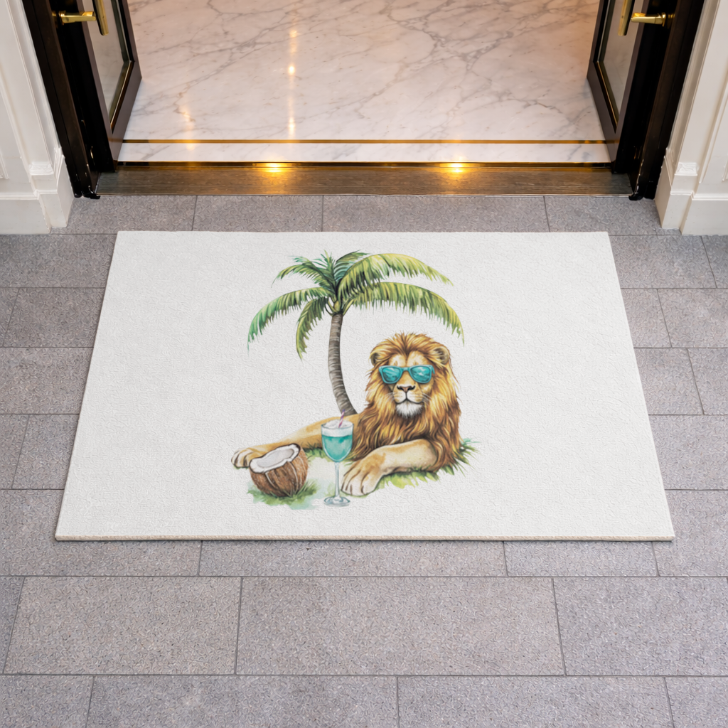 Yaz Tatili Yapan Gözlüklü Aslan Kapı Önü Paspası