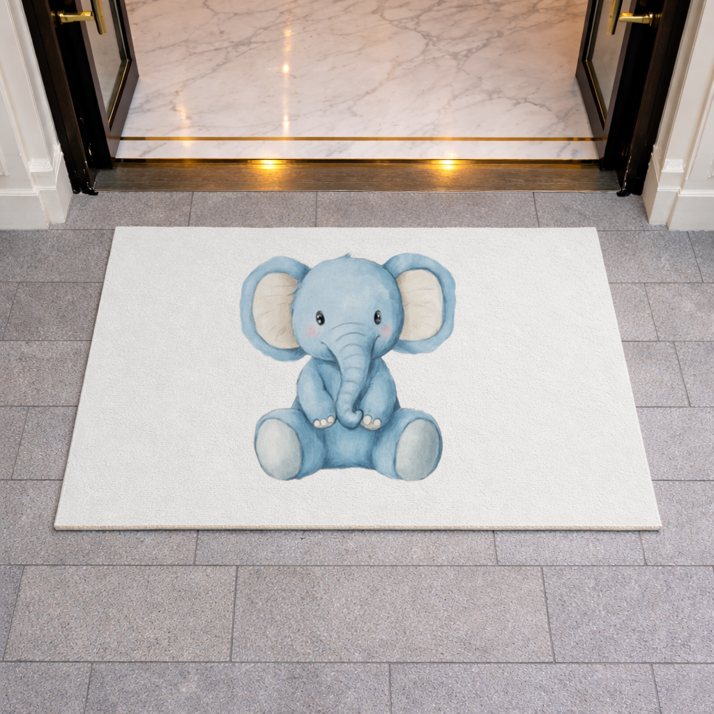 Mavi Suluboya Bebek Fil Kapı Önü Paspası