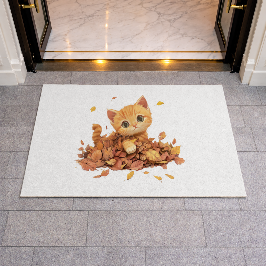 Ginger Kitten in Autumn Leaves Doormat