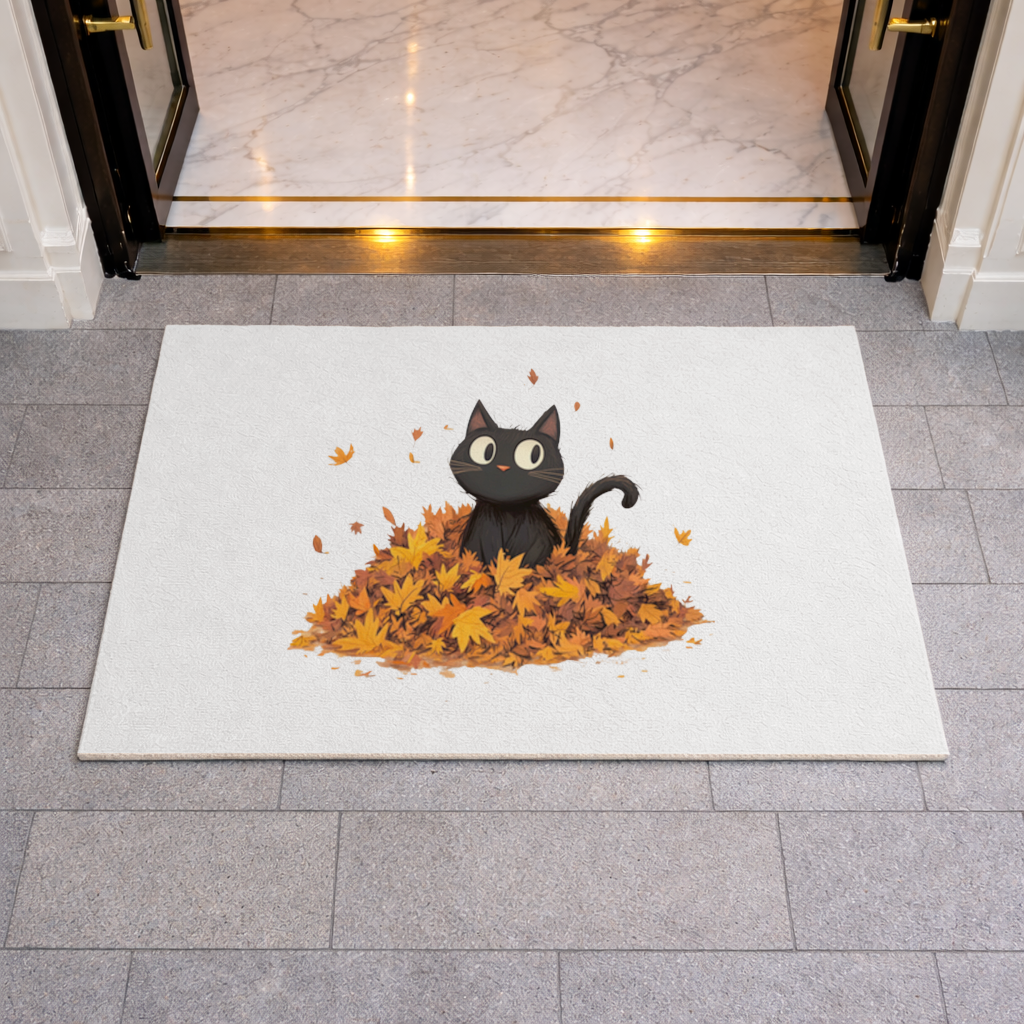 Cute Black Cat in Autumn Leaves 