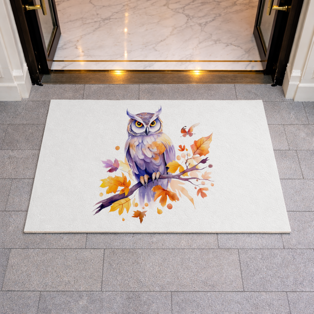 Whimsical Autumn Owl and Butterfly Doormat