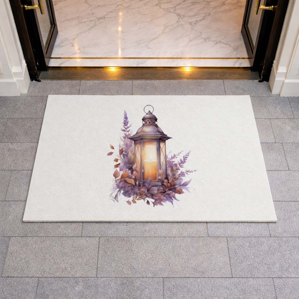 Lavanta ve Güz Yapraklı Antika Fener Kapı Önü Paspası