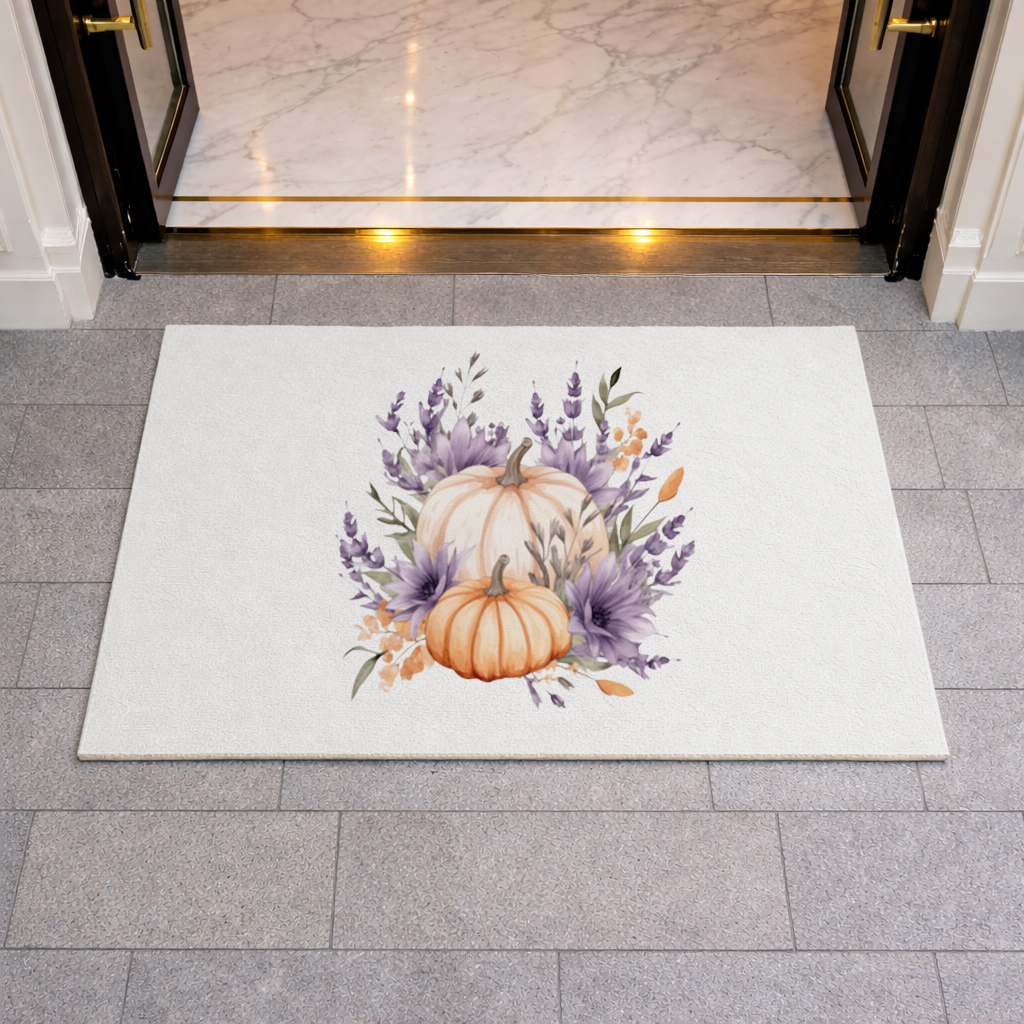 Lavender and Pumpkin Autumn Bouquet Doormat