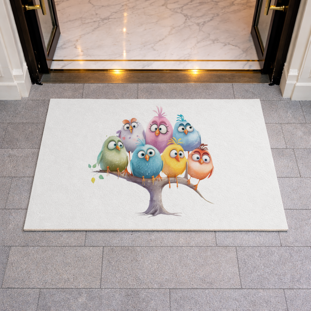 Whimsical Colorful Birds on Branch 