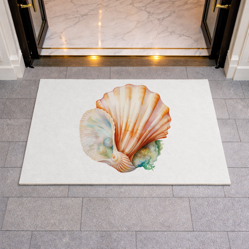 Iridescent Pearls in Orange Scallop Seashell 