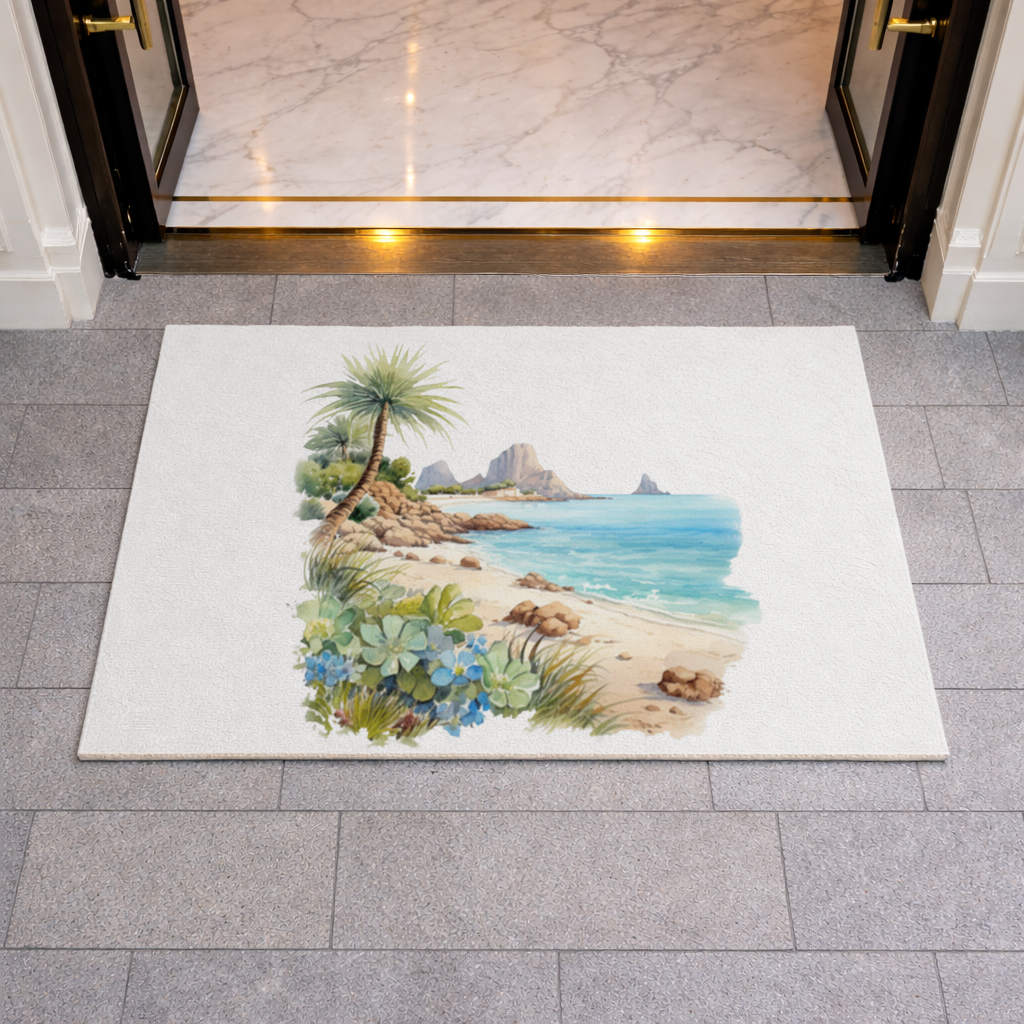 Tropical Palm Tree and Turquoise Sea Doormat