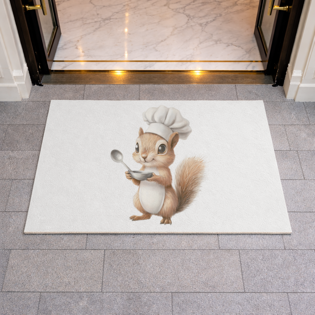 Whimsical Little Chef Squirrel Doormat