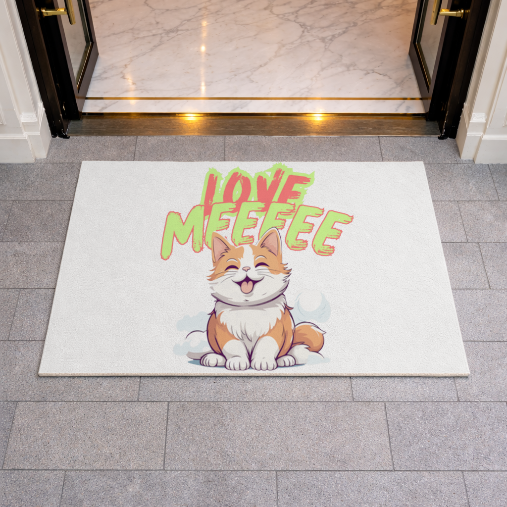 Sevimli Turuncu Kedi Love Me Kapı Önü Paspası