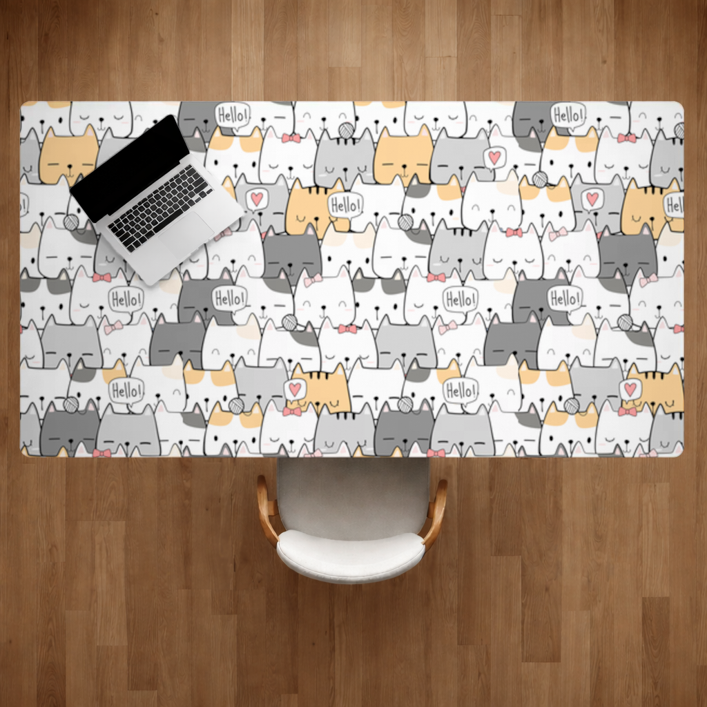 Cute Cartoon Cats Pattern with Speech Bubbles Desk Pad