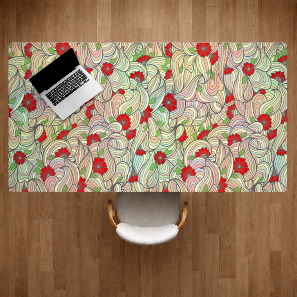 Floral Retro Wavy Pattern Desk Pad