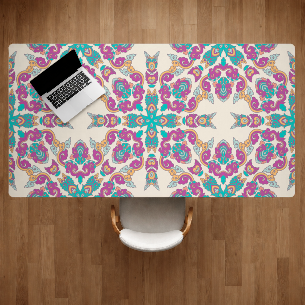 Renkli Oryantal Motifli Simetrik Mandala Deseni Masa Matı