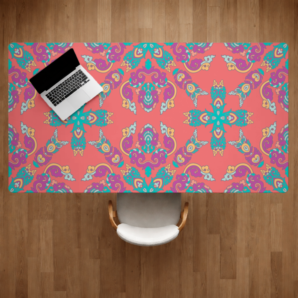 Vibrant Red Oriental Mandala Pattern Desk Pad