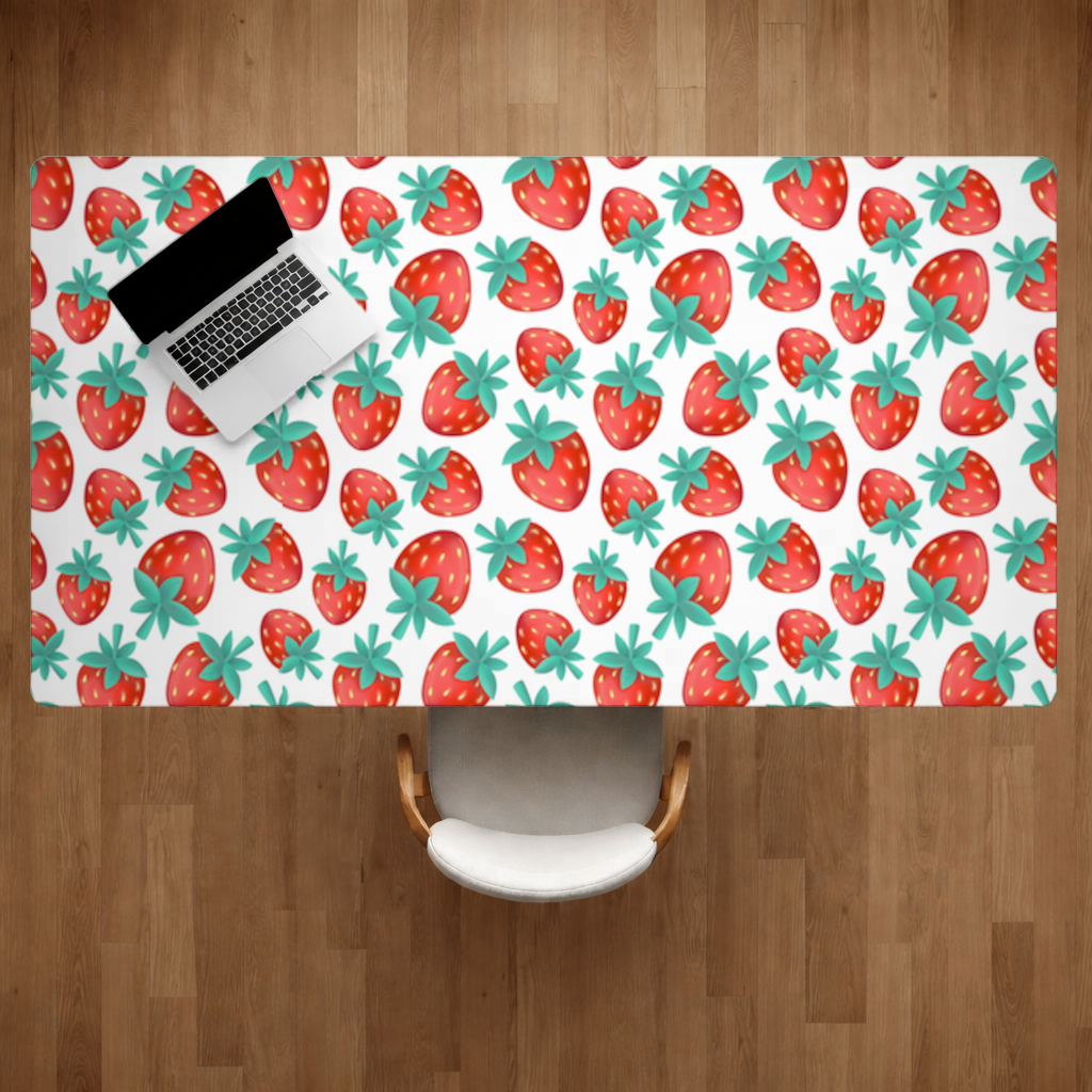 Vibrant Red Strawberry Summer Pattern Desk Pad