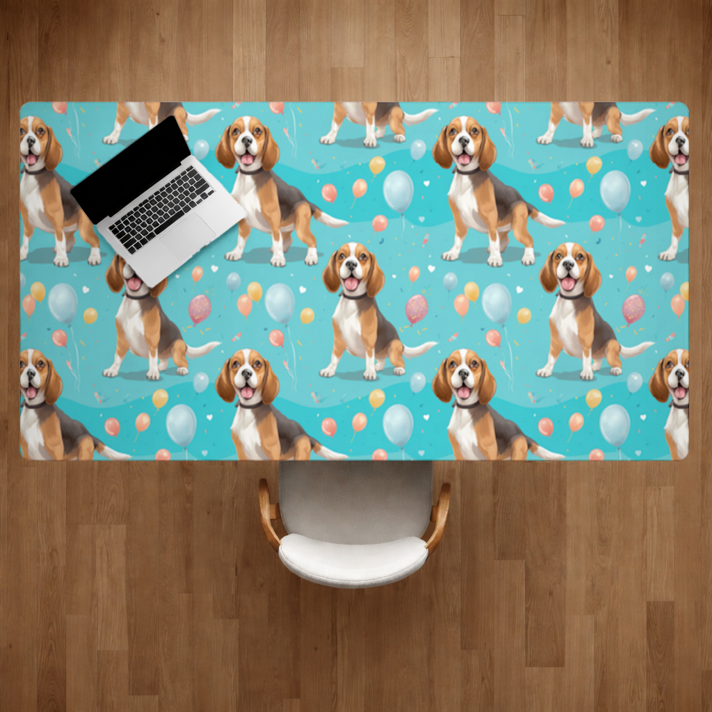 Cute Beagle Dog and Colorful Balloons Seamless Pattern Desk Pad