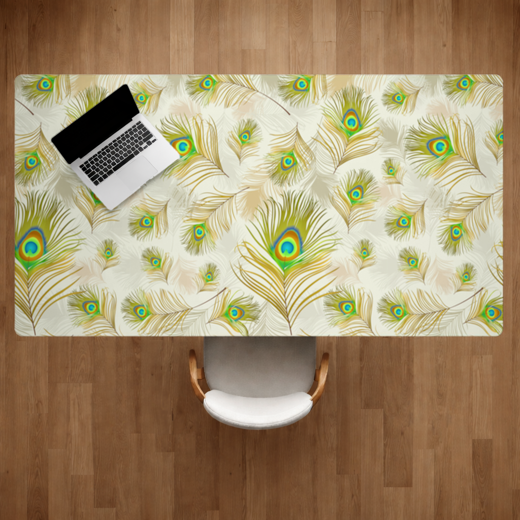 Elegant Peacock Feathers and Exotic Nature Seamless Pattern Desk Pad