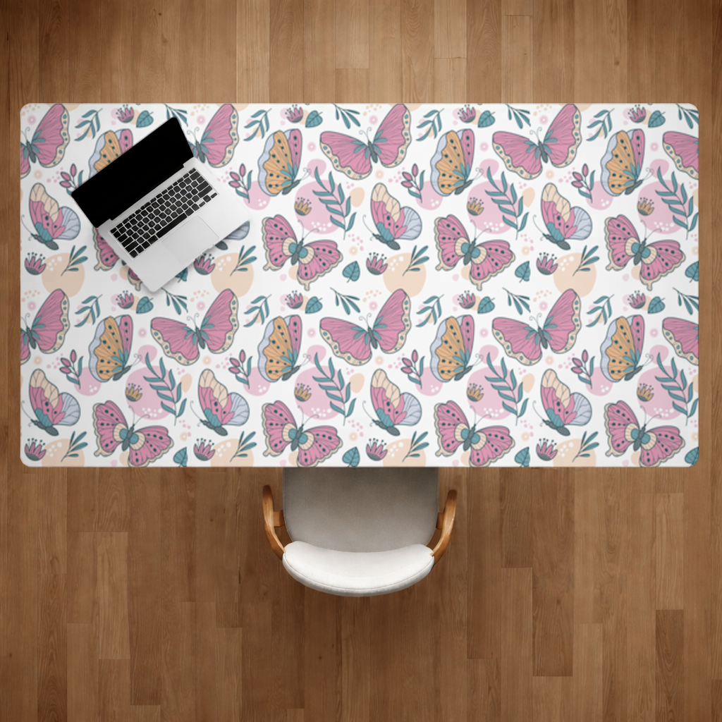 Pastel Butterflies and Botanical Leaves Seamless Pattern Desk Pad