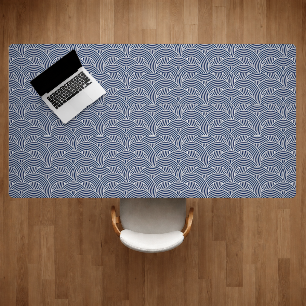 Lacivert Beyaz Yarım Daire Geometrik Desen Masa Matı