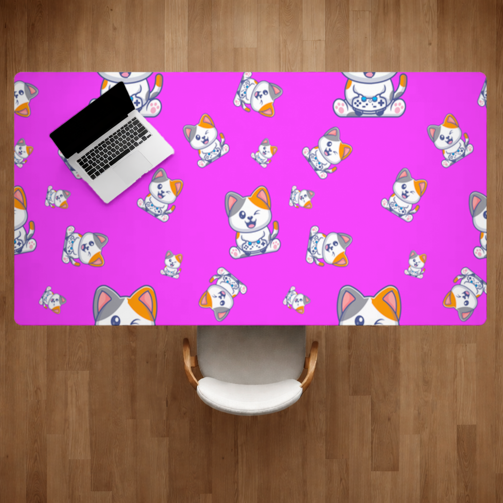 Cute Cartoon Cat Pattern on Pink Background Desk Pad