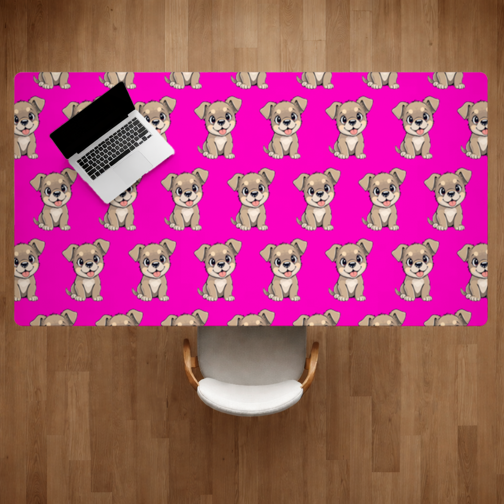 Cute Dog Illustration on Pink Background Desk Pad