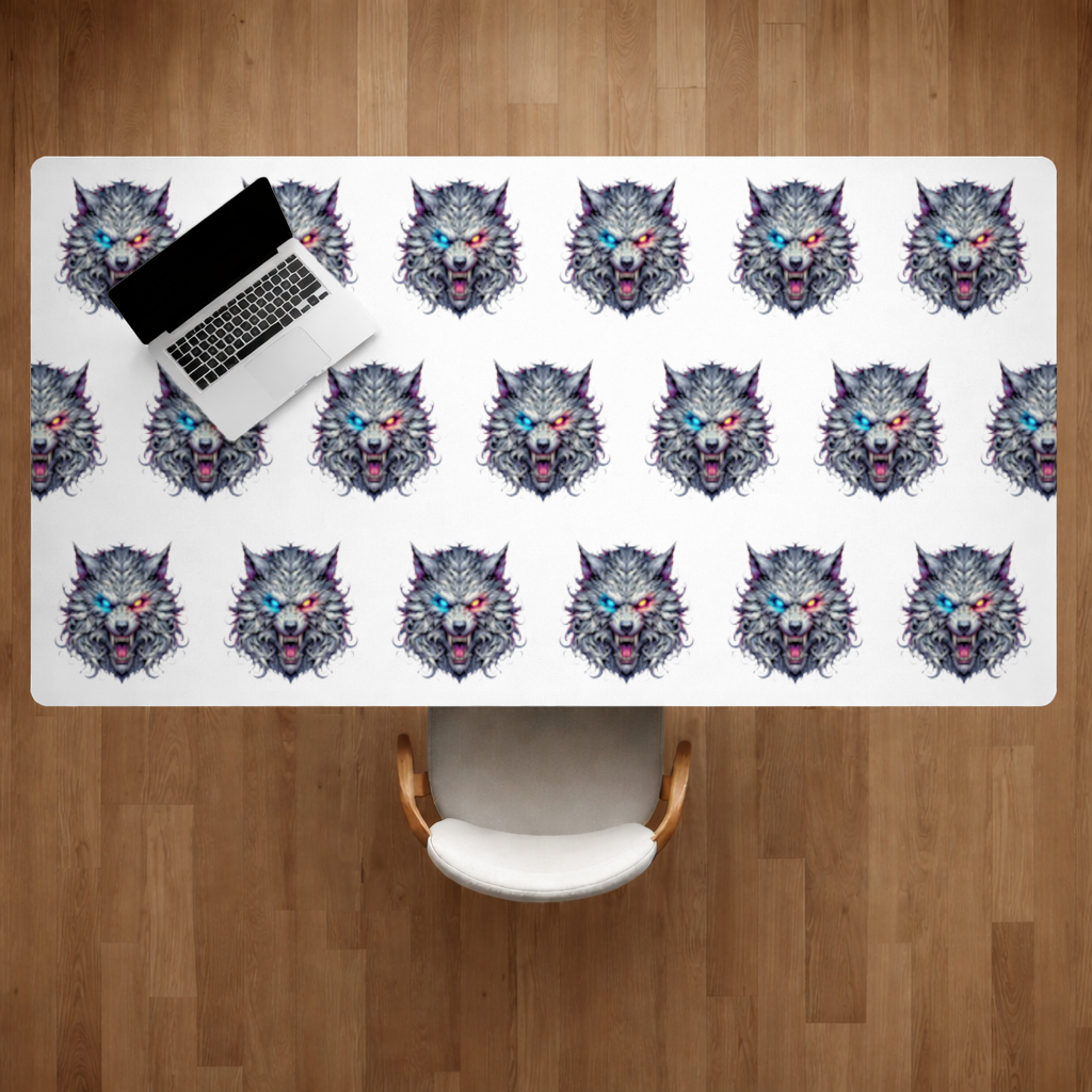 Fierce Wolf Head Illustration Heterochromia Eyes, Savage Wolf Desk Pad