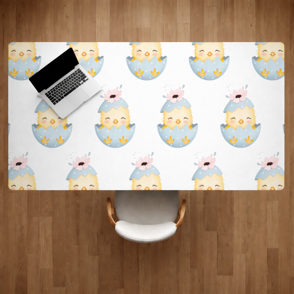Cute Chick in Egg with Floral Hat Desk Pad