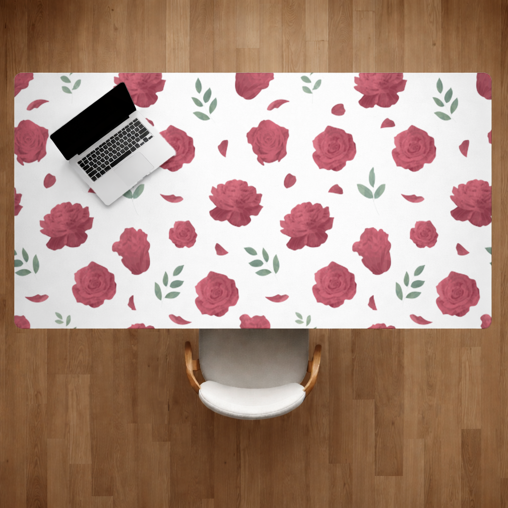 Red Rose and Leaf Romantic Seamless Pattern Desk Pad