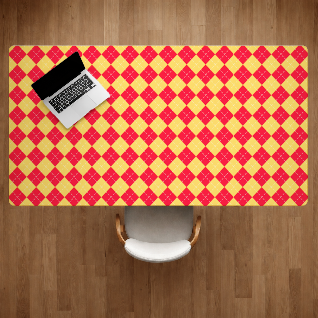 Red and Yellow Argyle Geometric Pattern Background Desk Pad