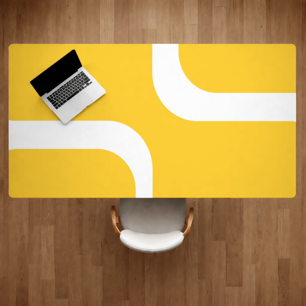 Yellow Geometric Labyrinth and Modern Abstract Pattern Desk Pad