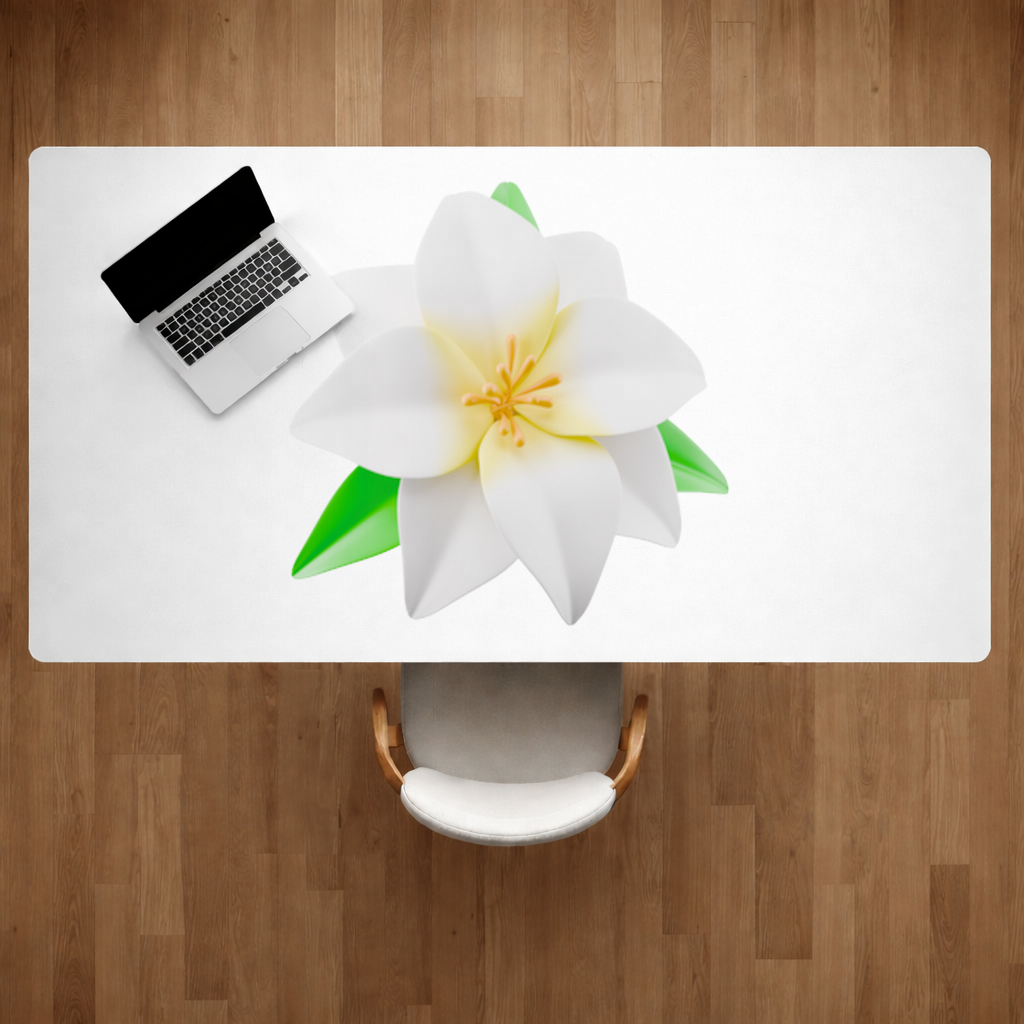 3D White Lily Flower Illustration Desk Pad