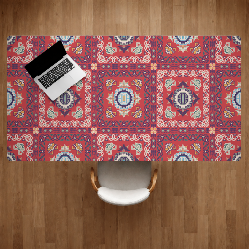 Traditional Kilim Inspired Red Ethnic Geometric Pattern Desk Pad