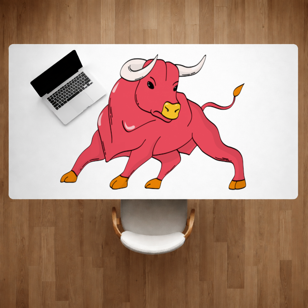 Spanish Red Bull Illustration Inspired by Matador Theme Desk Pad