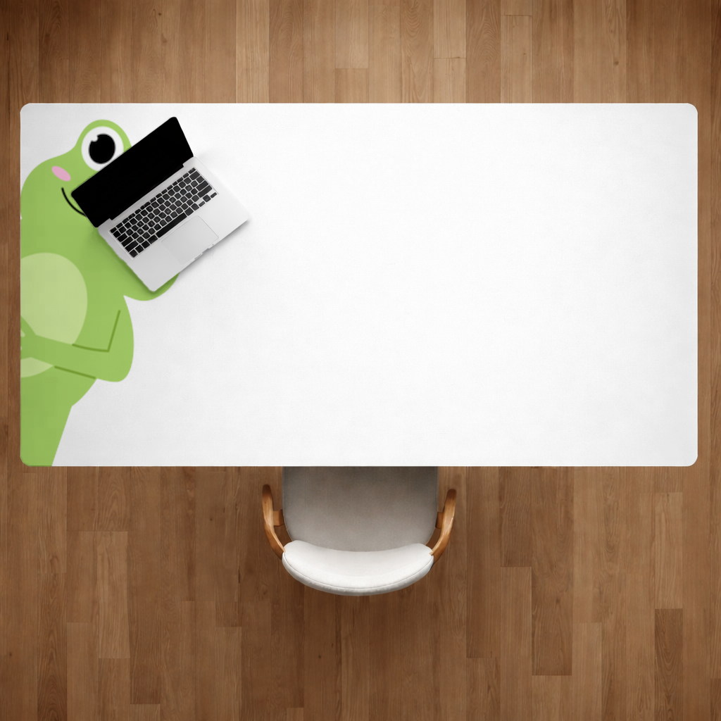 Cute Green Frog Peek-a-Boo Illustration Desk Pad