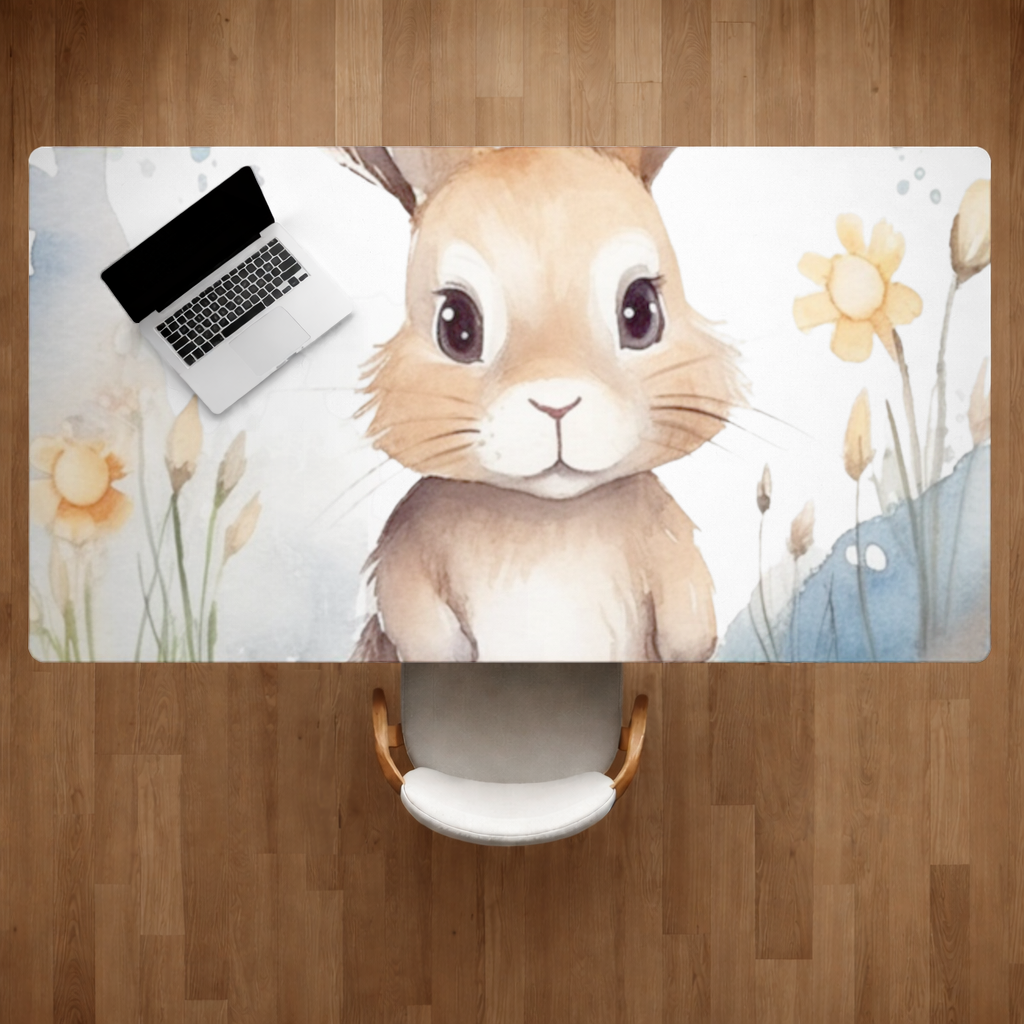 Sevimli Tavşan Suluboya İllüstrasyon Masa Matı