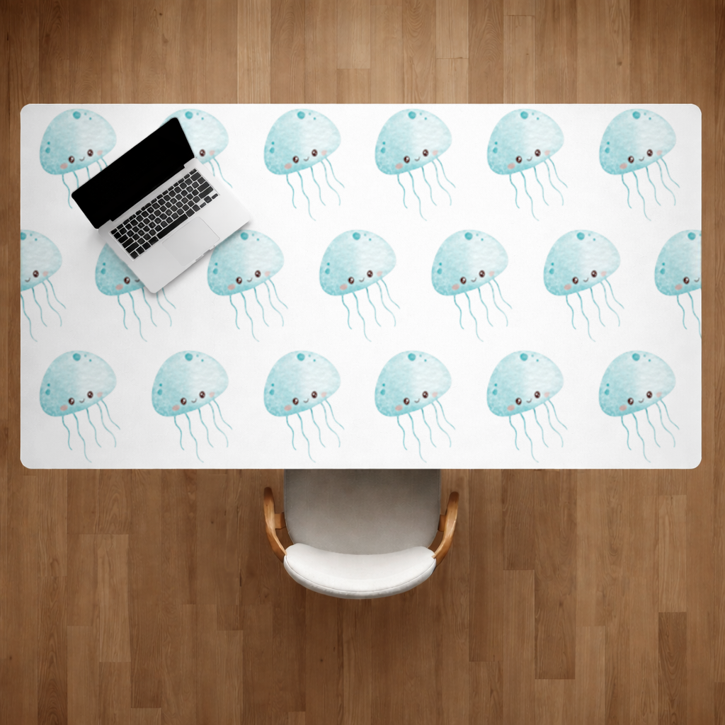 Cute Blue Jellyfish Character Desk Pad