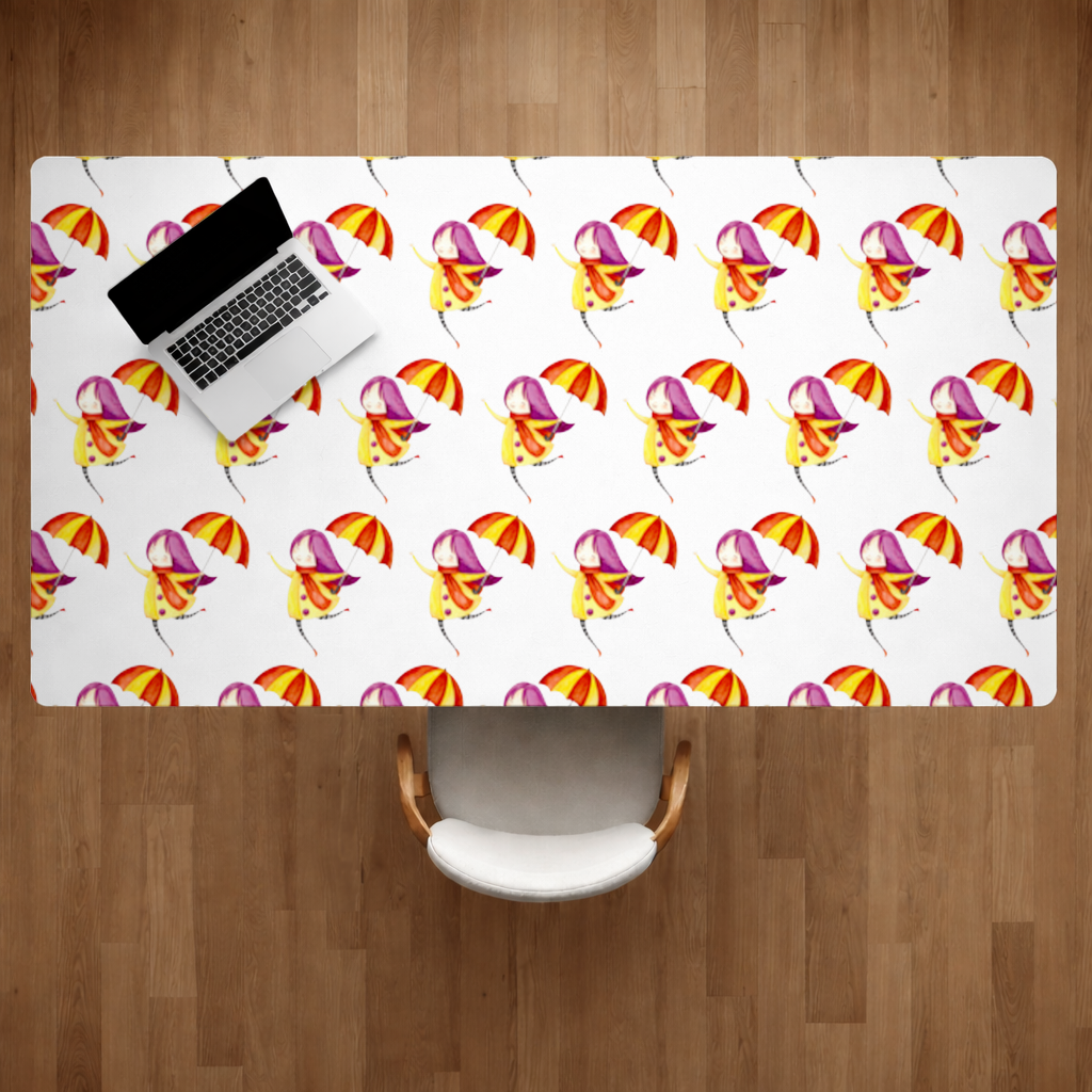 Cheerful Girl with Umbrella Desk Pad