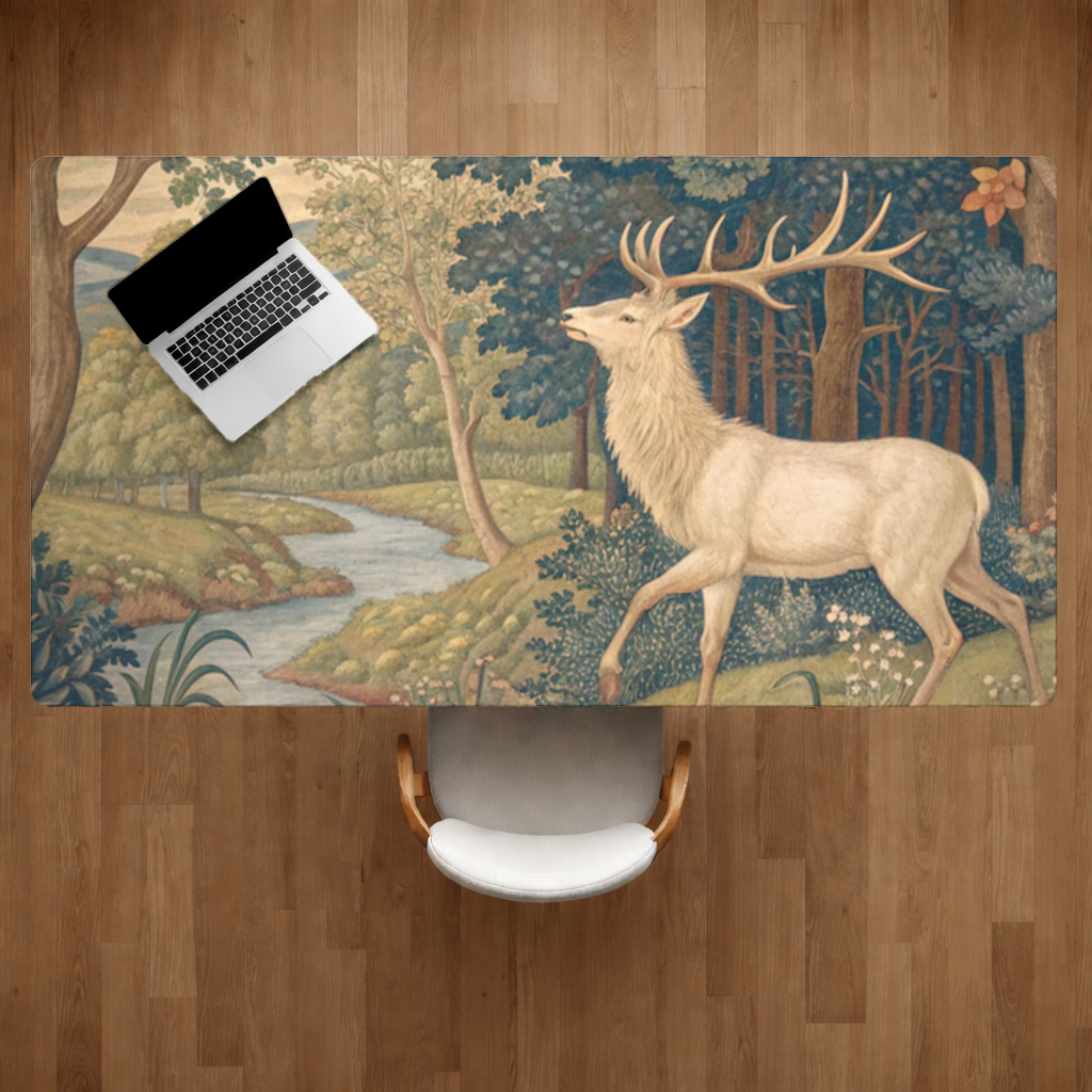Noble Deer in Forest Landscape Classic Art Illustration Desk Pad
