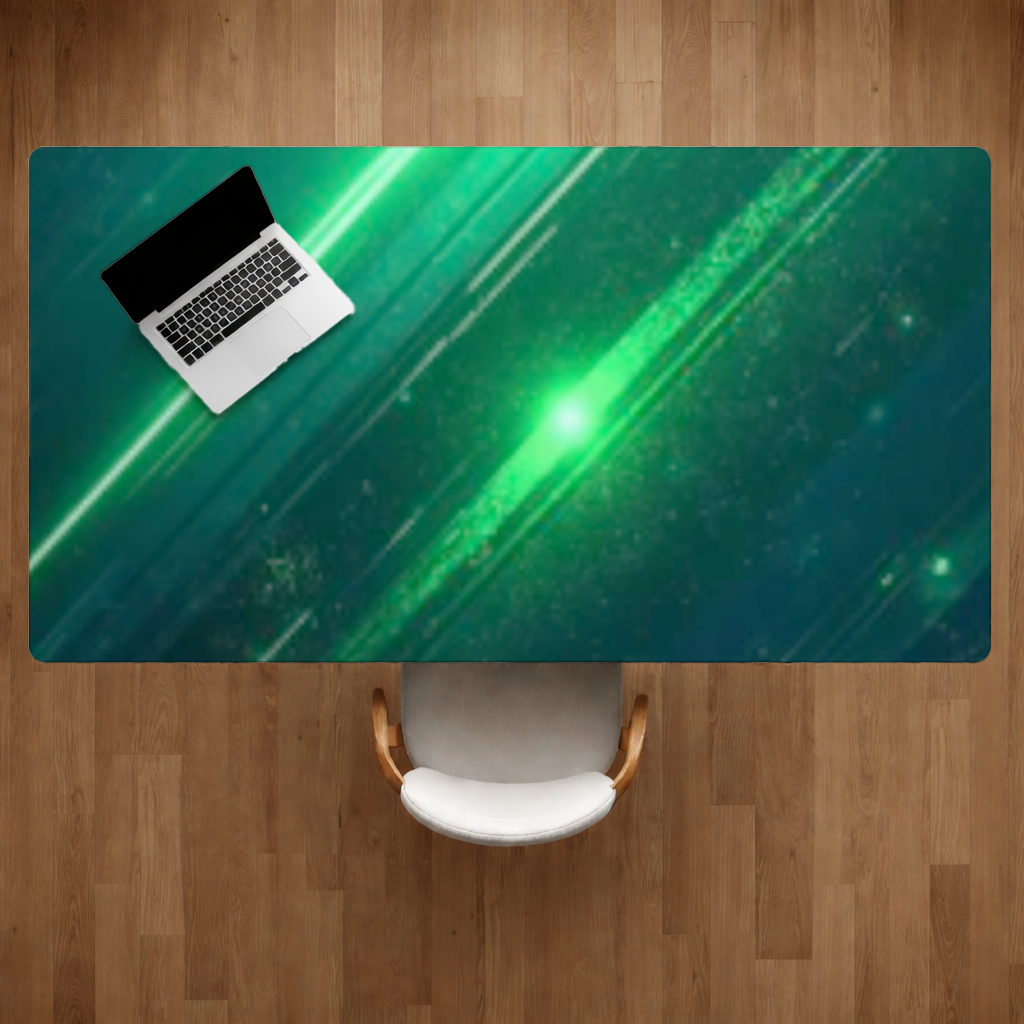 Green bright strips on black background. Desk Pad