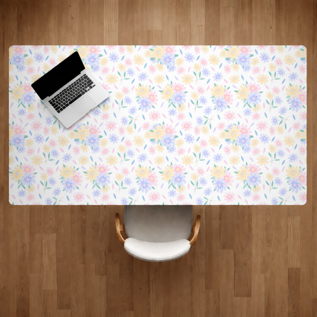 Colorful Pastel Spring Floral Pattern Desk Pad