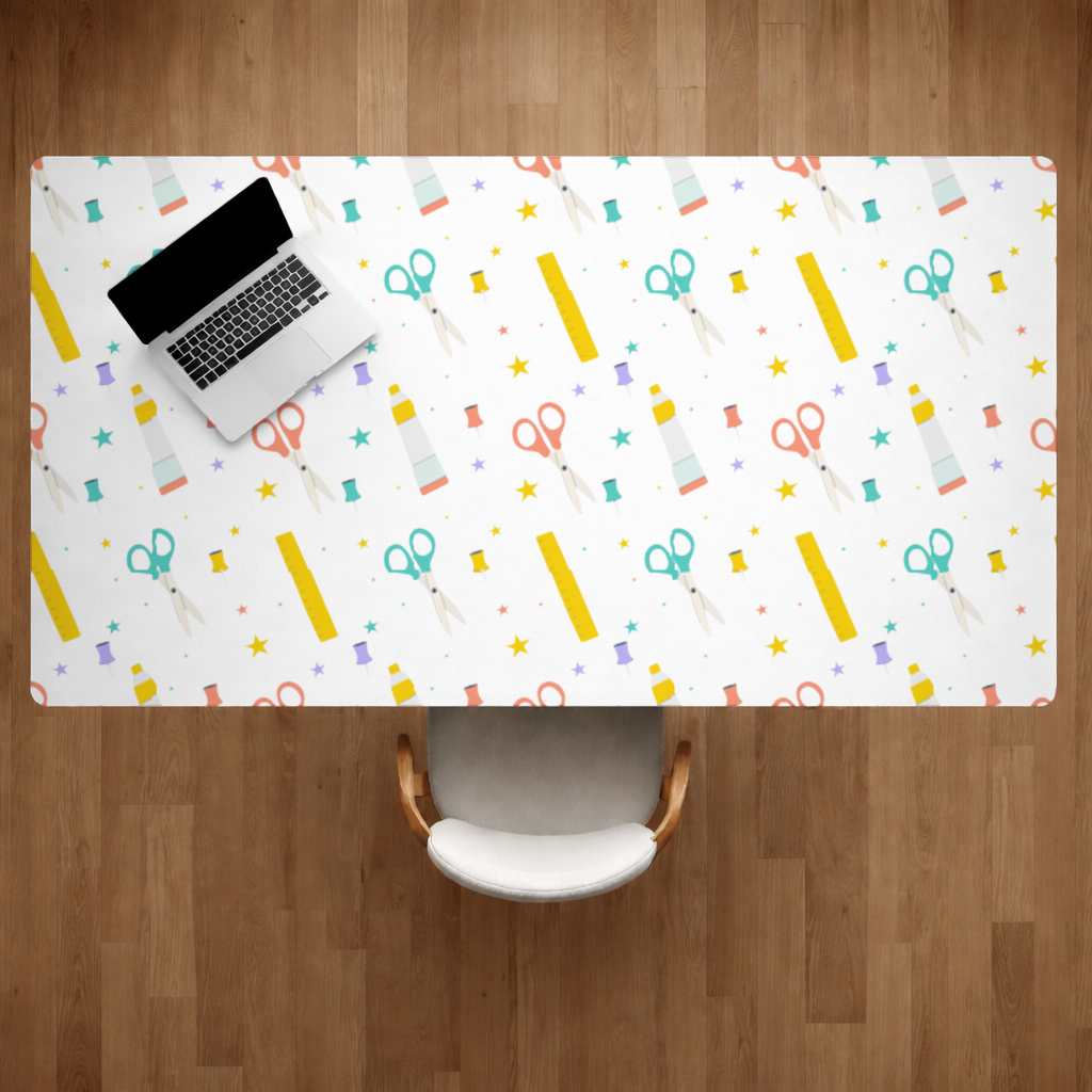 Colorful School and Stationery Supplies Pattern Desk Pad