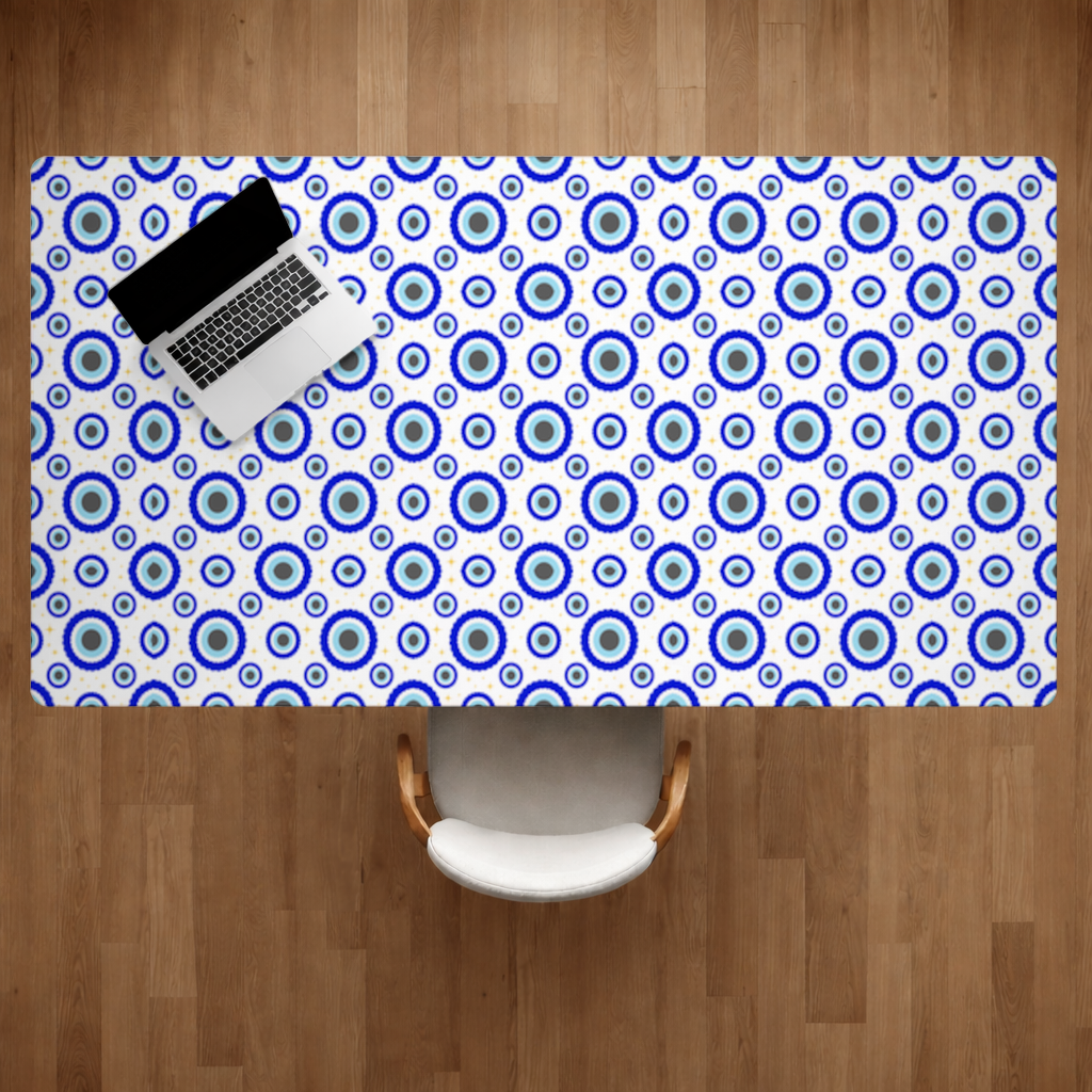 Blue Evil Eye Pattern with Stars Desk Pad
