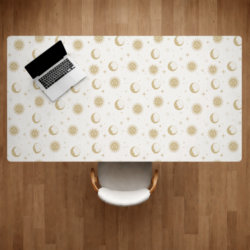Golden Sun and Moon Mystical Pattern Desk Pad