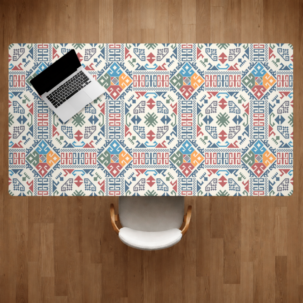 Multicolor Ethnic Geometric Motif Desk Pad