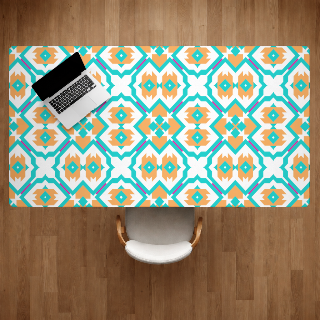Orange and Turquoise Geometric Pattern Desk Pad